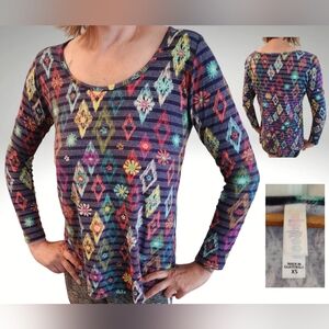 LuLaRoe Scoop neck long sleeve tee, geometric floral, Sz XS